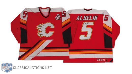 Tommy Albelin Autographed 1997-98 Calgary Flames Game Worn Road Jersey