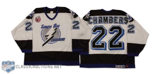 Shawn Chambers 1992-93 Tampa Bay Lightning Game Worn Inaugural Season Home Jersey