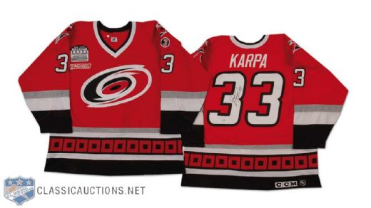 David Karpa Autographed 1999-2000 Carolina Hurricanes Game Worn Road Jersey, With Raleigh Arena Inaugural Patch