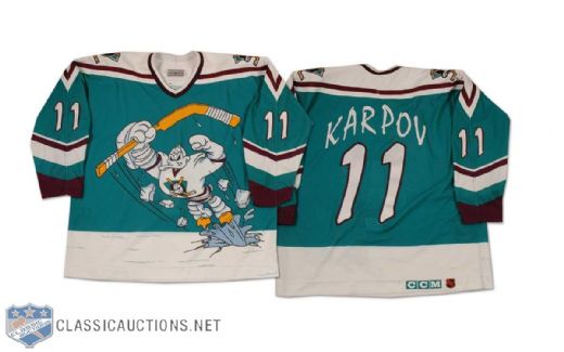 Valeri Karpov 1995-96 Mighty Ducks of Anaheim Game Worn Alternate Jersey