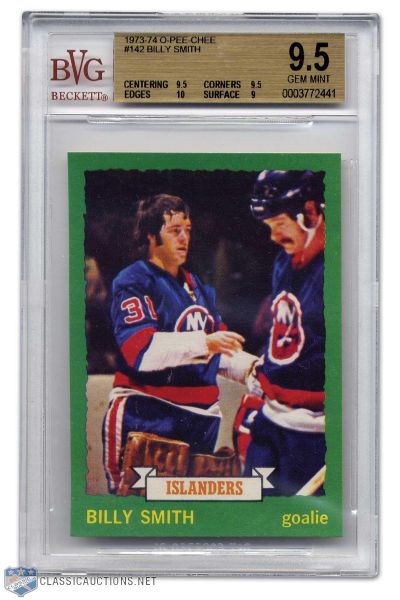 Billy Smith 1973-74 O-Pee-Chee Rookie Card Graded BVG 9.5