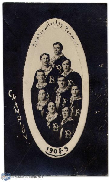 1908-09 Renfrew Creamery Kings Team Photo Postcard Including Didier Pitre