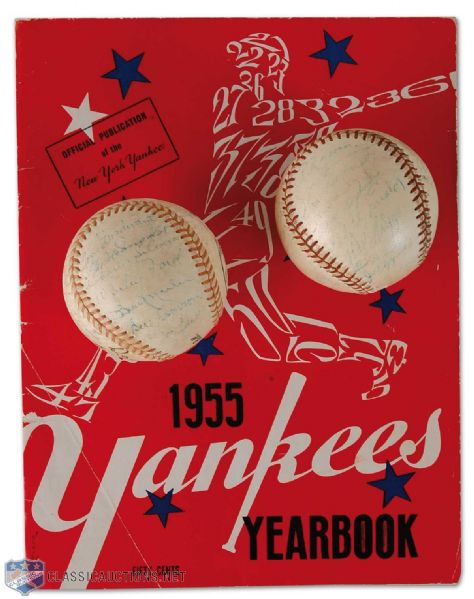 Autographed 1950s Baseball and Program Collection of 3, Including Team Signed 1955 New York Yankees Yearbook Featuring Mantle