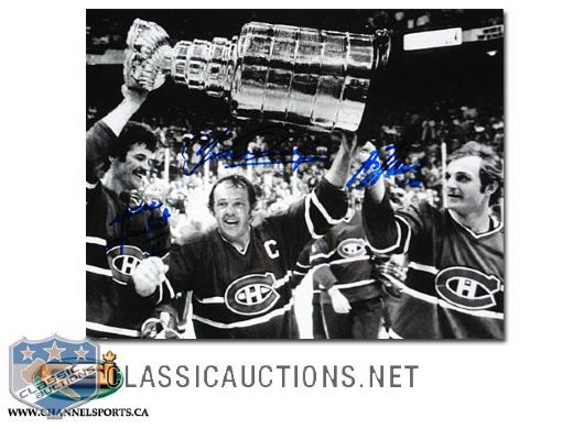 Yvan Cournoyer, Guy Lafleur & Yvan Lambert TRIPLE Autographed Montreal Canadiens Stanley Cup 8x10 Photograph