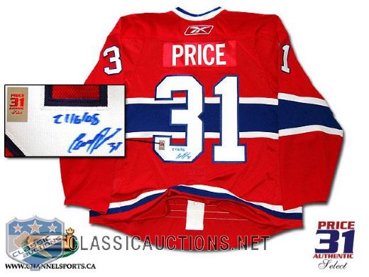 Carey Price Autographed Montreal Canadiens 1st Shutout Dated Home Model Jersey