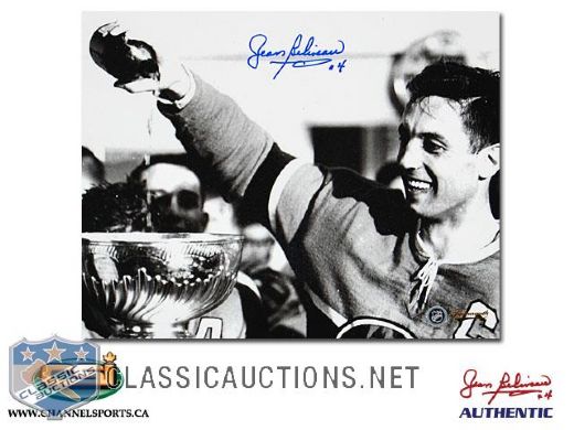 Jean Beliveau Autographed Montreal Canadiens Stanley Cup Black & White 8x10 Photograph
