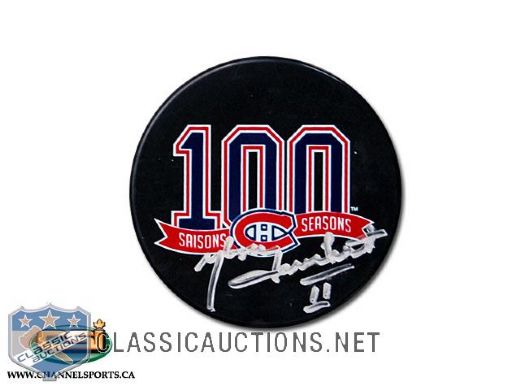 Yvon Lambert Autographed Montreal Canadiens 100th Anniversary Puck