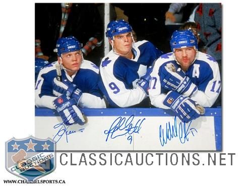 Wendel Clark, Russ Courtnall & Gary Leeman "Hound Line" TRIPLE Autographed Toronto Maple Leafs 16x20 Photograph