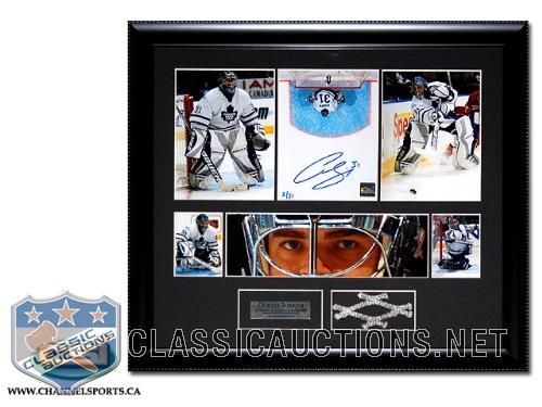 Curtis Joseph Autographed Toronto Maple Leafs Custom Framed Limited Edition Collage With A Piece Of Game Used Net