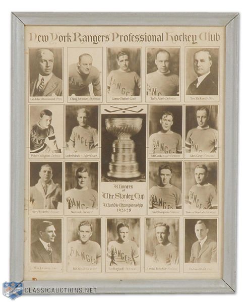 Bun Cooks 1927-28 New York Rangers Stanley Cup Champions Team Photo