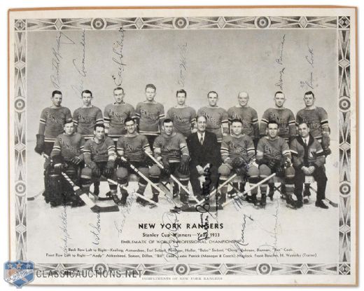 Bun Cooks 1932-33 New York Rangers Stanley Cup Champions Team Signed Photograph