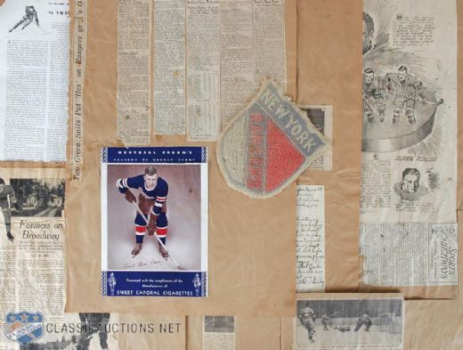 Vintage New York Rangers Jacket Crest and Bun Cook Scrapbook Page Collection of 6, Including Sweet Caporals Rangers Photo