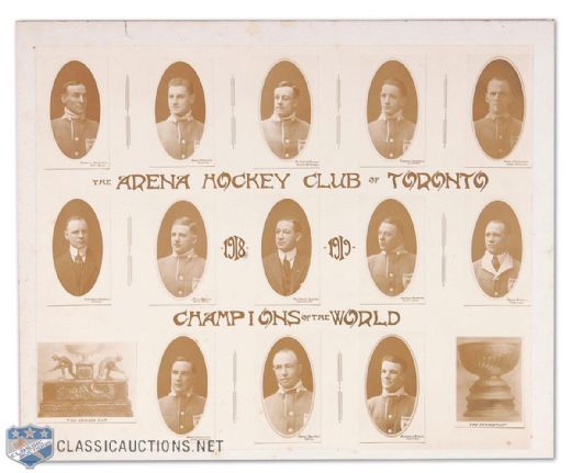 Vintage 1918 Stanley Cup Champion Toronto Arenas Team Photo Montage