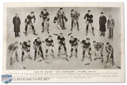 1934-35 Montreal Canadiens Promotional Team Photograph