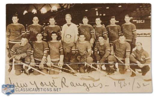 1931-32 New York Rangers Team Signed Photo Postcard