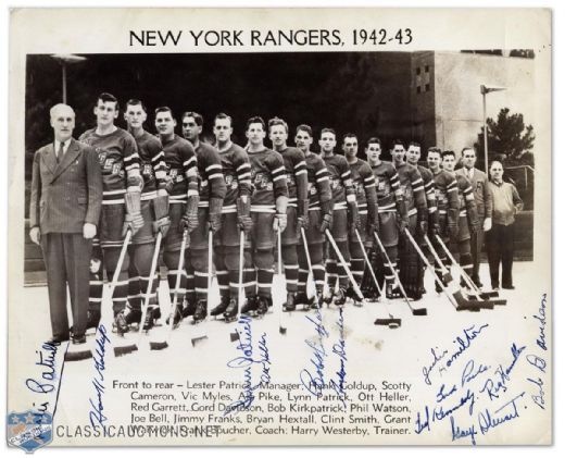 1942-43 New York Rangers Multi-Signed Photo with Lester Patrick and Leafs