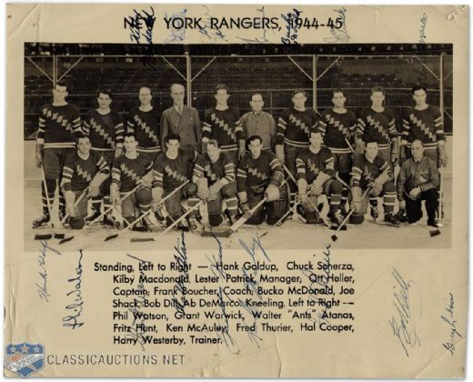 1944-45 New York Rangers Team Signed Photo with Lester Patrick