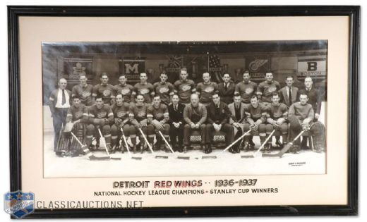 Huge 1936-37 Stanley Cup Champion Detroit Red Wings Framed Team Photo