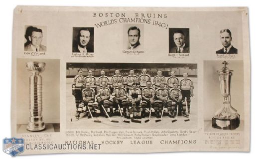 Original 1940-41 Stanley Cup Champion Boston Bruins Team Photo