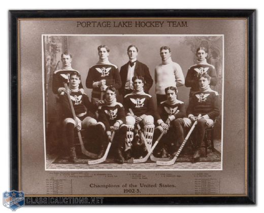 Framed 1902-03 Portage Lake Hockey Team Photo