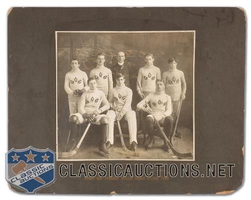 1908 Pointe-aux-Trembles Mission School Hockey Team Vintage Studio Photo