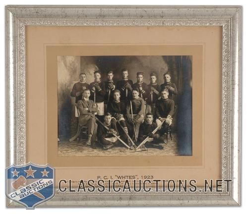 1923 P.C.I. Whites Hockey Team Framed Studio Photo