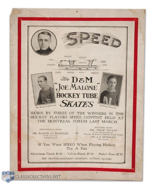 1920s Joe Malone Endorsed D&M Skates Advertising Sign (11" x14")