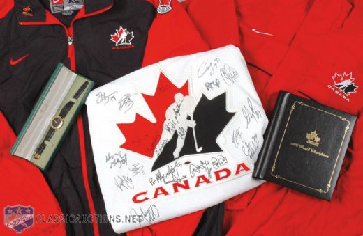 Team Canada International Memorabilia Collection of 5, Including 1996 World Cup of Hockey Team Autographed Jersey