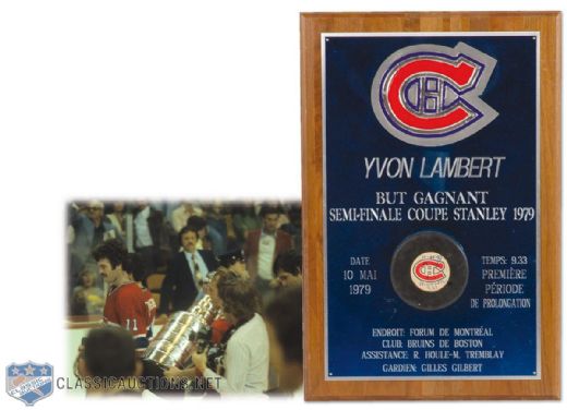 Yvon Lamberts 1979 Stanley Cup Semi-Final Winning Goal Puck Plaque