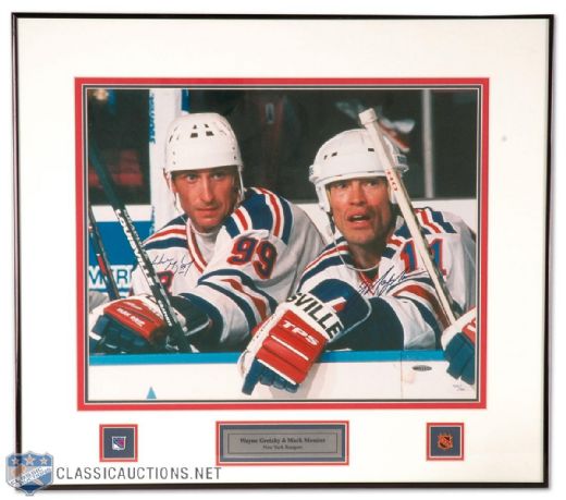 Wayne Gretzky & Messier Framed Autographed New York Rangers Photo