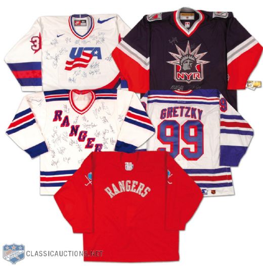 Wayne Gretzky, New York Rangers and Team U.S.A. Autographed Jersey Collection of 5