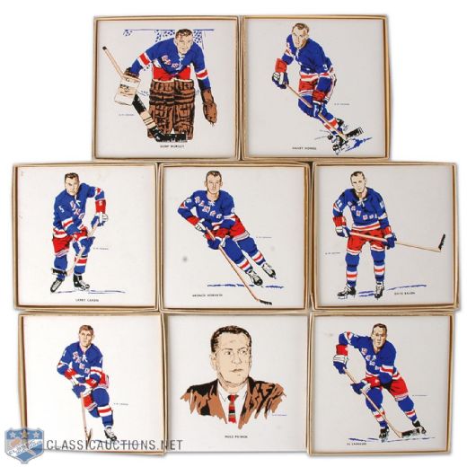 New York Rangers Ceramic Tile Collection of 8, Plus Rangers Bobbing Head Doll Collection of 2