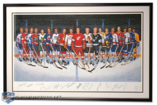 500 Goal Scorers Framed Lithograph Autographed by 16 (24" x 38")