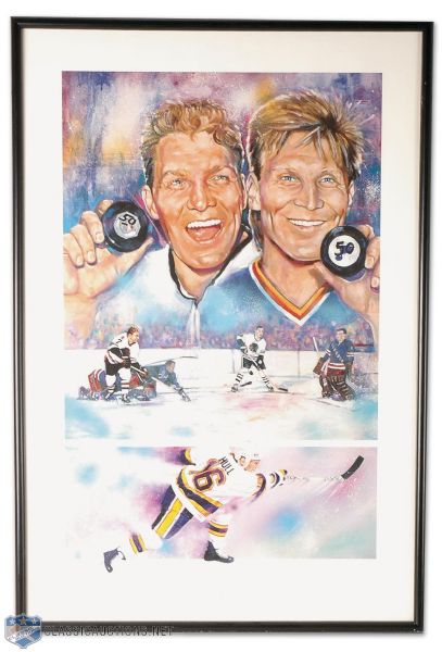 Hull FamilyAutographed Hockey Stick and Framed Display Collection of 6