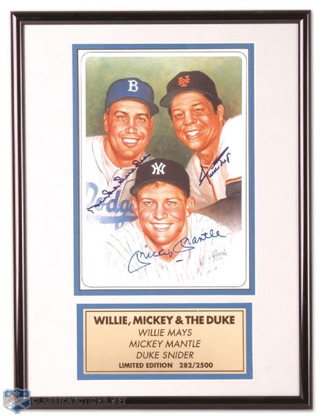 Mickey Mantle and Roger Maris Framed Autograph Collection of 3, Featuring Willie Mays and Duke Snider