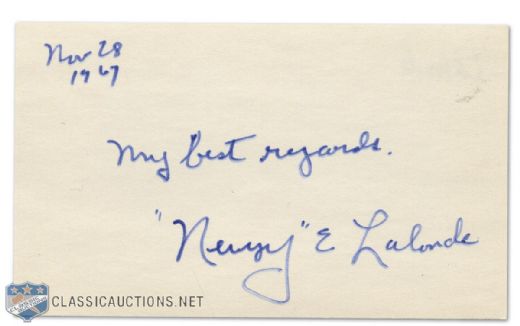 Newsy Lalonde Autographed Index Card