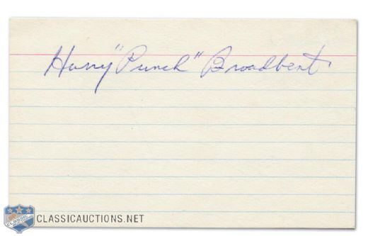 Harry "Punch" Broadbent Autographed Index Card