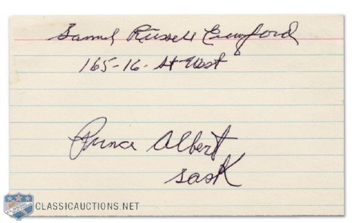 Samuel "Rusty" Crawford Autographed Index Card