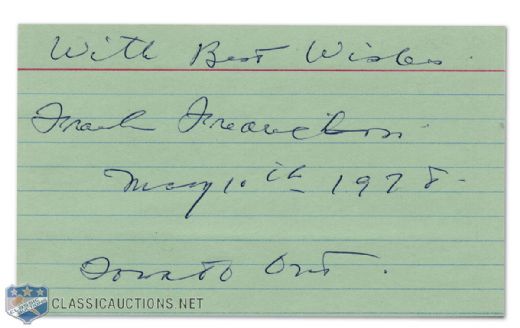 Frank Frederickson Autographed Index Card