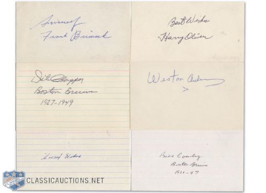 Boston Bruins Autographed Index Card Collection of 6