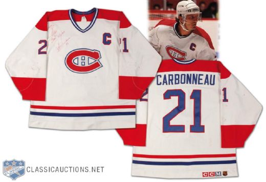 Circa 1990 Guy Carbonneau Montreal Canadiens Autographed Game Worn Jersey