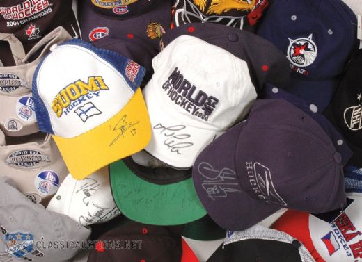 Hockey Cap Collection of 20 with Signed Crosby & Lemieux