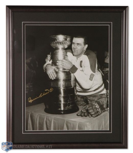 Autographed Maurice Richard with Stanley Cup Framed Photo (22" x 26")