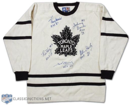 Maple Leafs Wool Jersey Autographed by 6 Legends