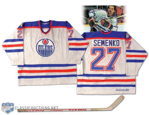1981-82 Dave Semenko Edmonton Oilers Game Worn Jersey - Photo Matched and Game Used Stick!