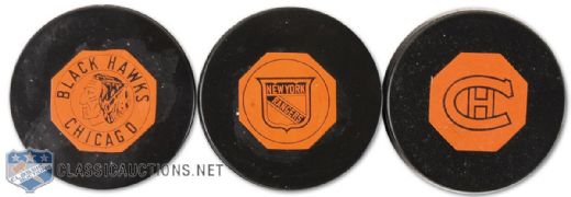 Vintage NHL Art Ross Tyer Game Puck Collection of 3