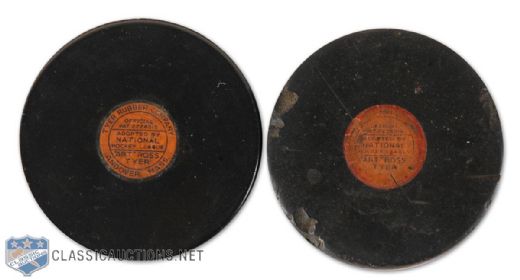 1950s Art Ross "Andover" Game Puck Collection of 2