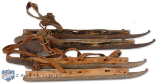 1800s Wooden Ice Skates Collection of Two Pair