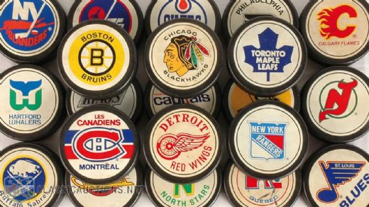 Vintage Trench NHL Puck Collection of 21
