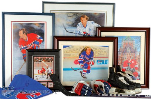 Guy Lafleur Framed Print and Game Used Equipment Collection of 9
